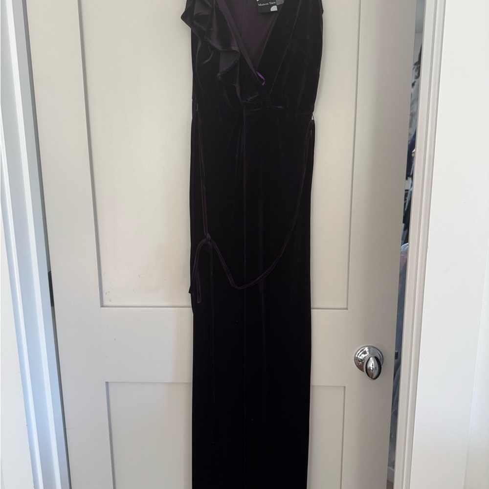 Madison Tara / Dark Purple Velvet Evening Jumpsuit / size 8